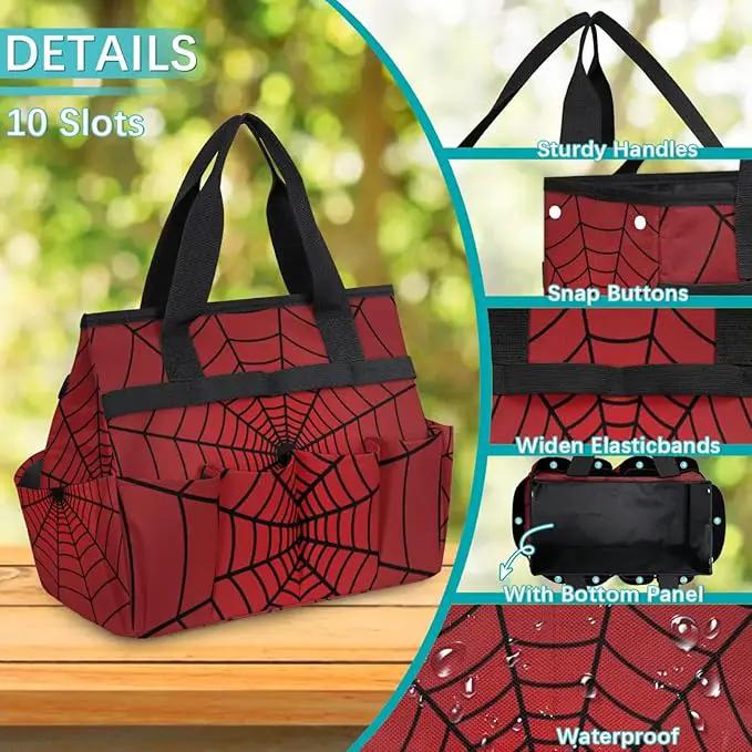 Spiders Web Red Gardening Tool Bag,Heavy Duty Garden Tote Bag,Portable Oxford Gardening Storage Basket Organizer Handbag with Pockets Handle,Hand Tools Gifts for Outdoor Garden Lawn by GreenHaven Gardens