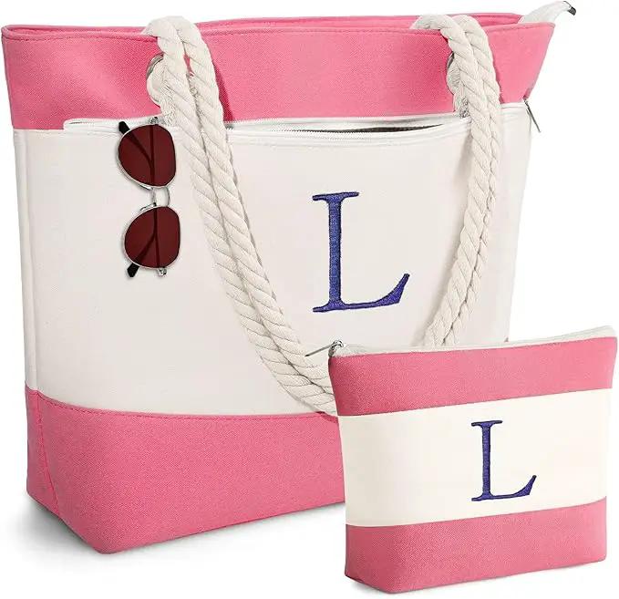 YOOLIFE Beach Bags for Women - Initial Tote Waterproof Bag with Makeup Bag, Mothers Day Gifts for Women Mom Friend Birthday by GreenHaven Gardens