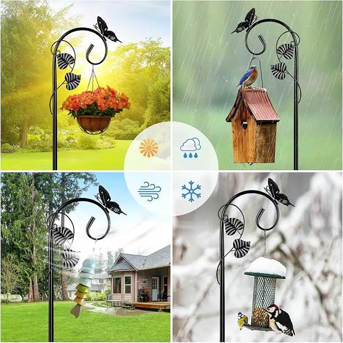 Shepherds Hooks for Outdoor Hummingbird Bird Feeder Pole Hanger 49 Inches with 5 Prongs Base Stainless Metal Adjustable Garden Hanging Holder Weddings Garden Decor Butterfly 2-Pack by GreenHaven Gardens