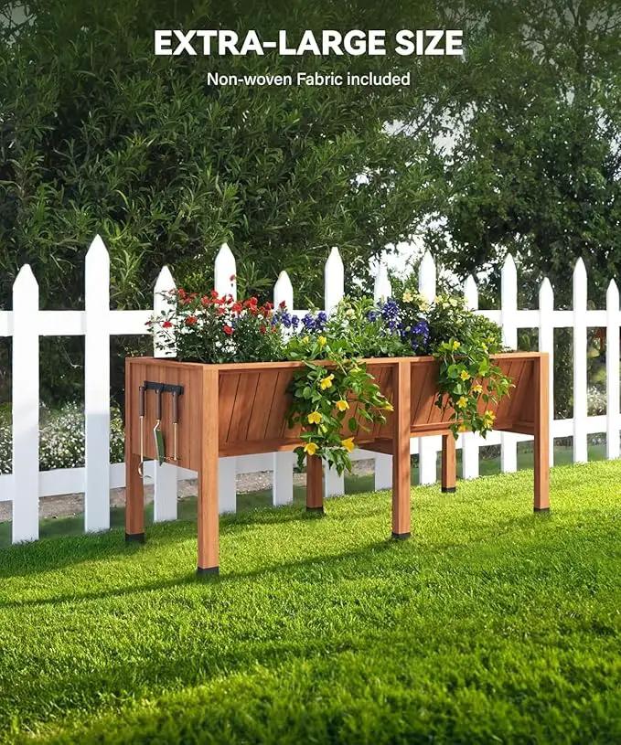 72x26x31 Inch Raised Garden Bed with Legs, 13.7In Depth Wooden Planter Box for Outdoor Growing Vegetables and Herbs, Elevated Garden Bed with Hooks for Backyard, Patio, Balcony by GreenHaven Gardens