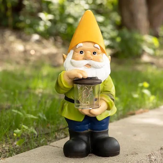 VP Home Jar Garden Gnomes Lawn Gnome with Solar Light Great Addition for Your Garden Solar Powered Knome Gifts for Outside Patio Lawn (Yellow Hat) by GreenHaven Gardens