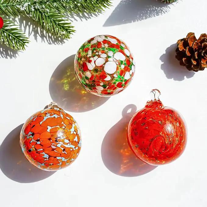Set of 3 Blown Glass Christmas Ornament Balls for Christmas Tree Decor Glass Gazing Balls for Garden Patio Decor Glass Hanging Xmas Ornament Balls Gifted Box by GreenHaven Gardens