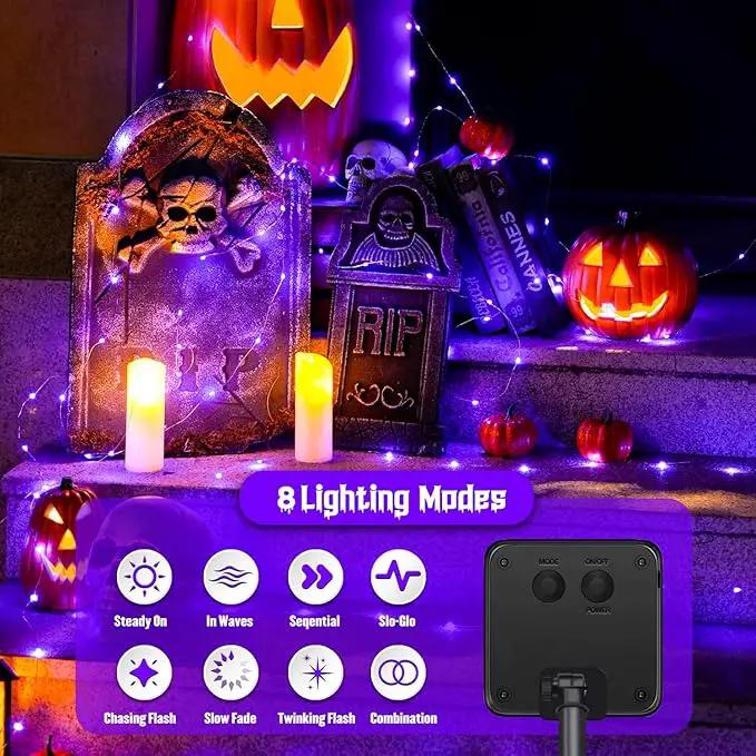 JMEXSUSS 2 Pack Purple Solar Halloween Lights Outdoor, 66ft 200 LED Solar Fairy Lights Outdoor Waterproof, 8 Modes Solar String Lights for Outside Halloween Christmas Decorations by GreenHaven Gardens