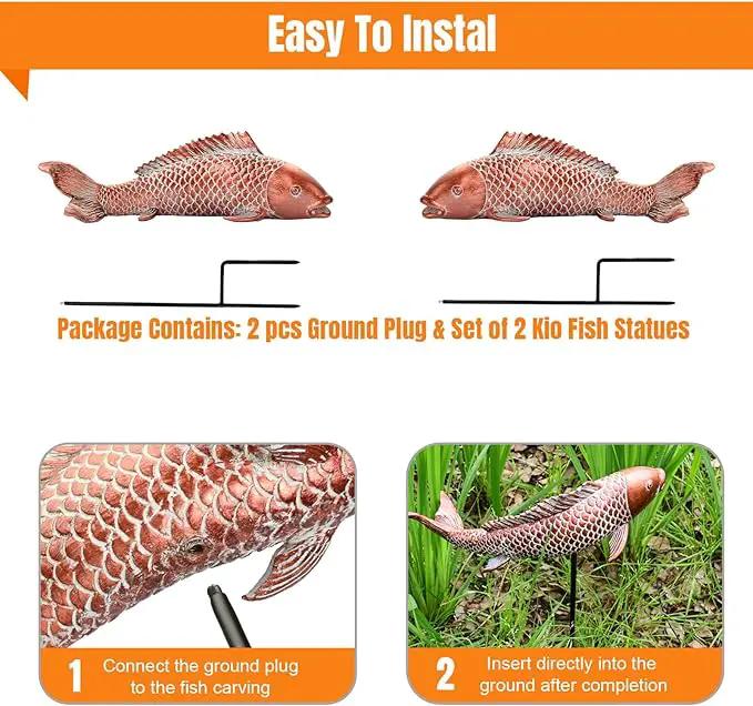 Koi Fish Decor Garden Sculptures & Statues, Outdoor Antique Copper Fish Statues Pond Zen Garden Decor Patio Backyard Lawn Porch Yard Art Decoration, Best Gift for Mother's Day, Set of 2, Large by GreenHaven Gardens
