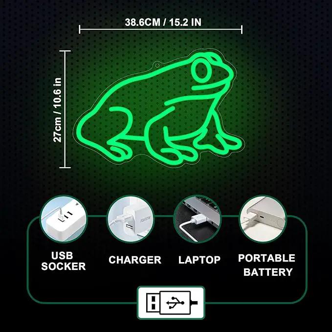 Lampeez Frog Neon Sign, Frog Lamp Wall Decor, Dimmable LED Neon Art Signs USB Powered, for Man Cave, Home, Patio, Garden, Bars, Stores, Clubs, Ideal Gift for Friends, Family and Kids by GreenHaven Gardens