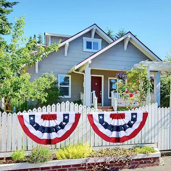 USA Pleated Fan Flag American US Bunting Flag Patriotic Half Fan Banner Flag with Canvas Header and Brass Grommets for 4th of July Memorial Day Indoor Outdoor Decoration (30, 1.5x3 Feet) by GreenHaven Gardens