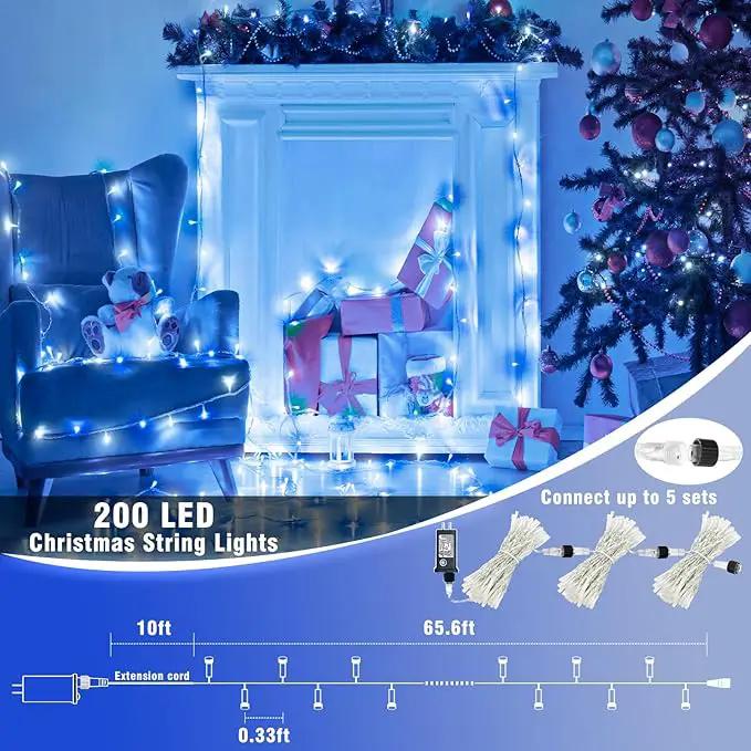 Vivideal 200 LED Christmas Lights Outdoor - 66ft Christmas String Lights 8 Modes Plug in Waterproof Fairy Lights with Timer Memory for Indoor Outside Bedroom Home Party Decoration, Blue&White by GreenHaven Gardens