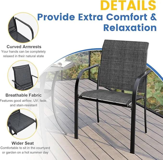 VICLLAX 5 Pieces Patio Dining Set for 4, Outdoor Furniture Set Includes 40.7" Round Patio Table and 4 Patio Stackable Chairs, Grey Tabletop and Grey Fabric by GreenHaven Gardens