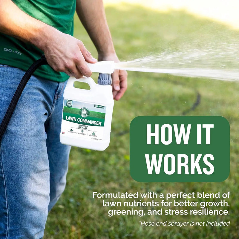 Turf Titan Lawn Commander – All-in-One Lawn Booster and Fertilizer (1 Gallon) – Peak Growth & Green Grass for All Seasons – Tri-Action Nitrogen Tech Fertilizer Concentrate – Covers up to 32,000 Sq Ft by GreenHaven Gardens