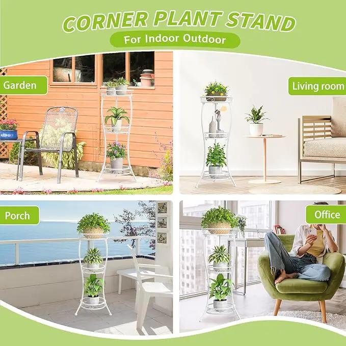 KMOTASUO 3 Tier Tall Metal Plant Stand, 34 Inch Plant Stands Indoor Outdoor, Rustproof Wrought Iron Flower Pot Holder Display Rack for Corner Patio Garden Balcony Living Room(White) by GreenHaven Gardens
