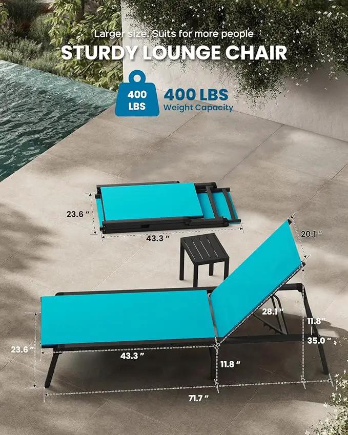 Chaise Lounge Outdoor, Foldable Aluminum Pool Lounge Chairs with 5 Positions Recliner - Free Assembly - Patio Chaise Lounge Chair for Poolside, Beach, Yard (Lakeblue) by GreenHaven Gardens