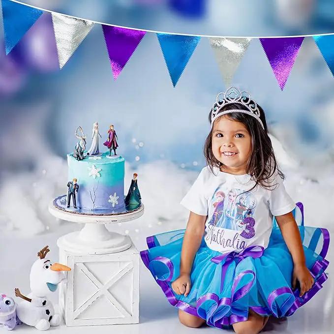 Frozen Party Decoration Purple Blue Silver Metallic Fabric Triangle Pennant Banner Flag Bunting Garland for Frozen Winter Wonderland Christmas Birthday Wedding Baby Shower Bridal Shower Party Supplies by GreenHaven Gardens