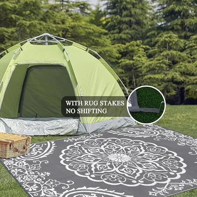 Pauwer Waterproof Outdoor Rug 10x14, Reversible Plastic Straw Patio Camping Rug, Indoor Outdoor RV Mat Carpet for Deck, Camper, Porch, Balcony, Backyard, Picnic, Boho Grey by GreenHaven Gardens