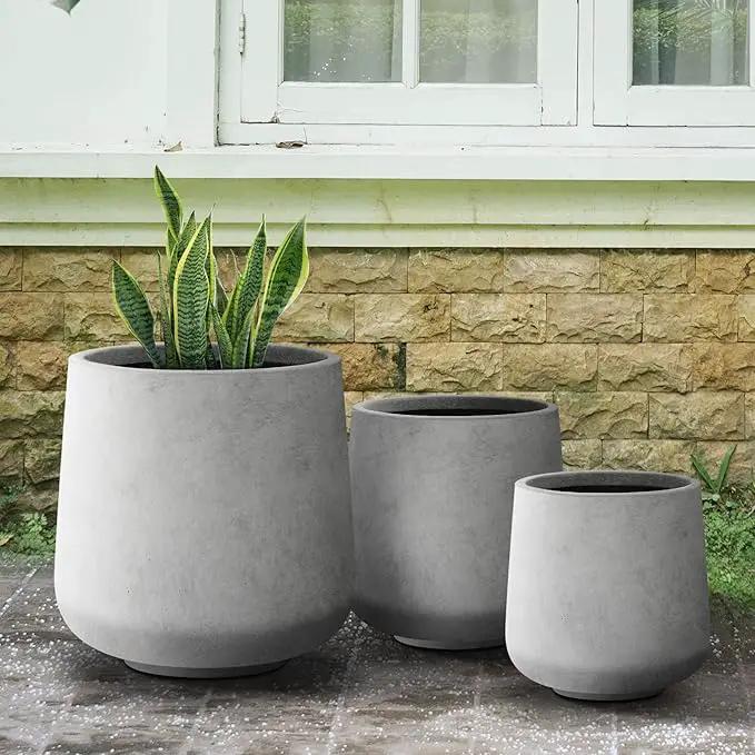 Kante 15.3"+11.6"+8.2" Dia Round Concrete Planter, Large Outdoor Indoor Planter Pots Containers with Drainage Holes and Rubber Plug for Home Garden Patio, Natural Concrete by GreenHaven Gardens