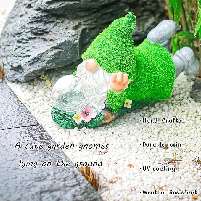 Garden Gnome Statue with Solar Crackle Glass Globe Lights, Resin Gnomes Statue, Patio Yard Lawn Porch Outdoor Garden Decor Christmas Housewarming Gift by GreenHaven Gardens