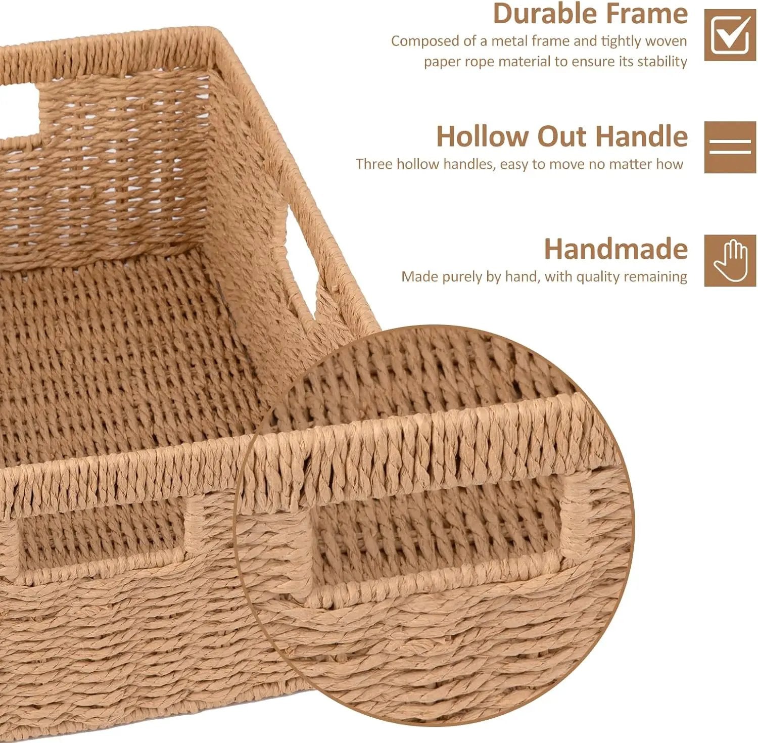 OIAHOMY Wicker Basket, Paper Shelf Basket with Built-in Handles, Rectangular Wicker Storage Bin for Pantry, Shelves, 1 Pack-Yellow by GreenHaven Gardens