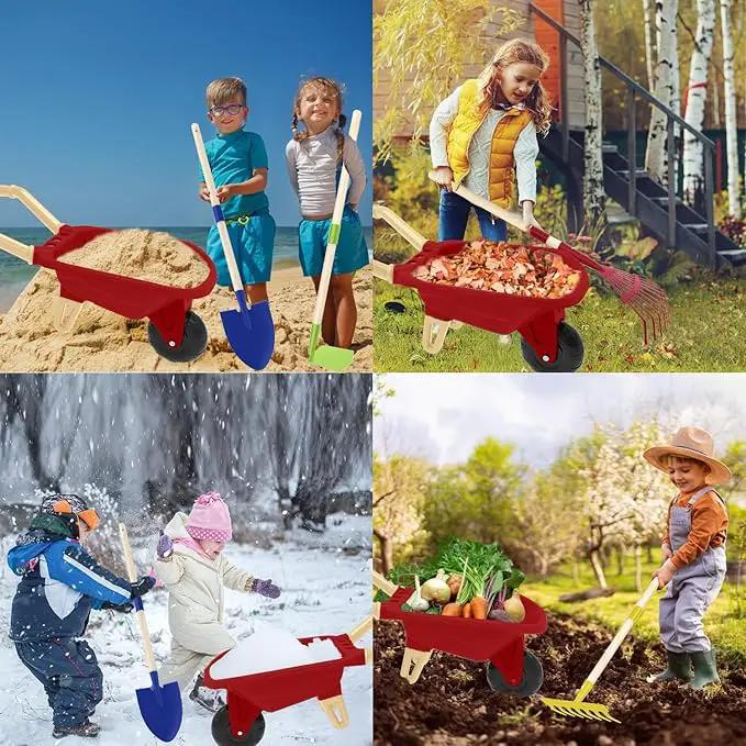 Kids Gardening Tools Outdoor Toys Set Backyard Play with Wheelbarrow Educational STEM Learning Pretend Toys Outdoor Indoor for Toddlers Kids Boys Girls (Red Wheelbarrow Set) by GreenHaven Gardens
