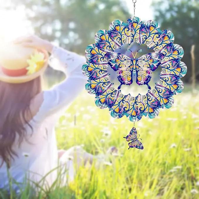 TUOKING Butterfly Wind Spinners Outdoor for Yard and Garden Decor 3D Hanging Wind Sculpture 12 Inch Stainless Steel Wind Spinner Decoration Worth Gift for Women by GreenHaven Gardens