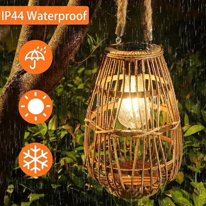 Outdoor Solar Lantern Hanging Lights - Natural Rattan Solar Lantern with Handle, Large Waterproof Led Decorative Garden Lights, Bright Rattan Solar Table Lamp for Yard Patio Wedding Home Decoration by GreenHaven Gardens
