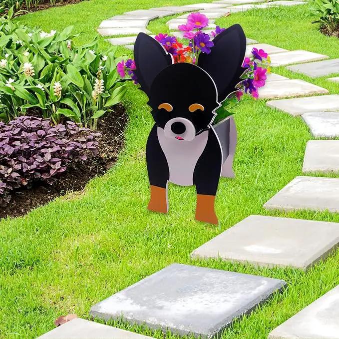 Black and White Chihuahua Planter Plant Pots,Cute Garden Dog Flower Planter,Dog Planters Birthday Gifts for Women,Office,Indoor/Outdoor Decor(9.45 * 5.91 * 13.46in) by GreenHaven Gardens