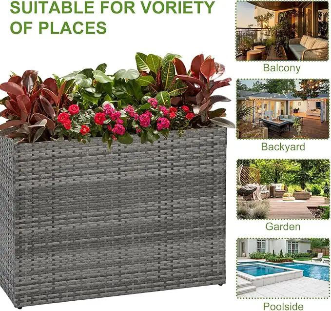 LEWIS&WAYNE Large Rectangular Block Planter Box Handmade Wicker Tall Planters for Outdoor Plants with Removable Liners Modern Planter for Indoor Outdoor Patio Deck - Gray, 38''x11''x30'' by GreenHaven Gardens