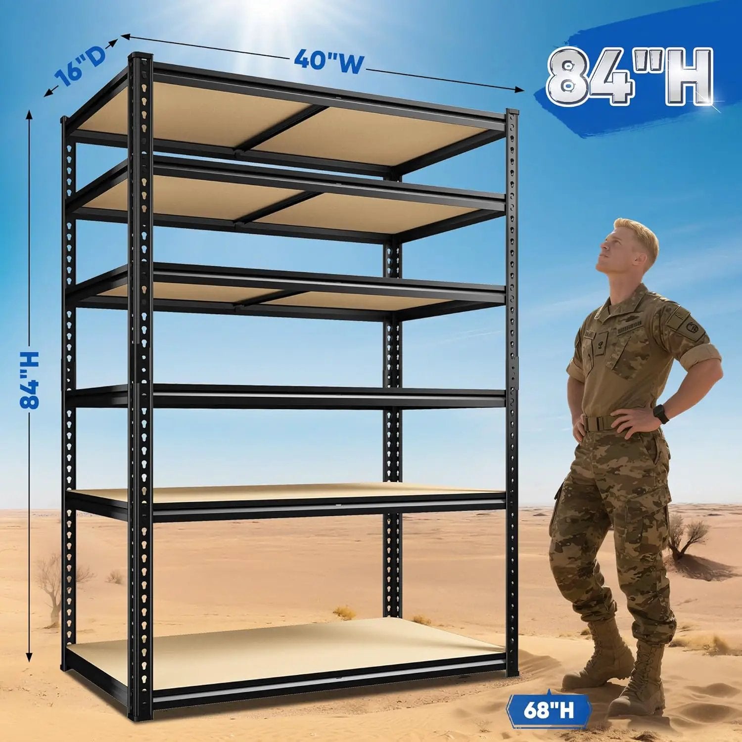 84" H Garage Shelving, 6 Tier Storage Shelves Load 3000 lbs, Adjustable Garage Shelves, Metal Shelving Unit for Warehouse, Basement, Pantry, 40" Wx 16" D x 84" H, Black by GreenHaven Gardens