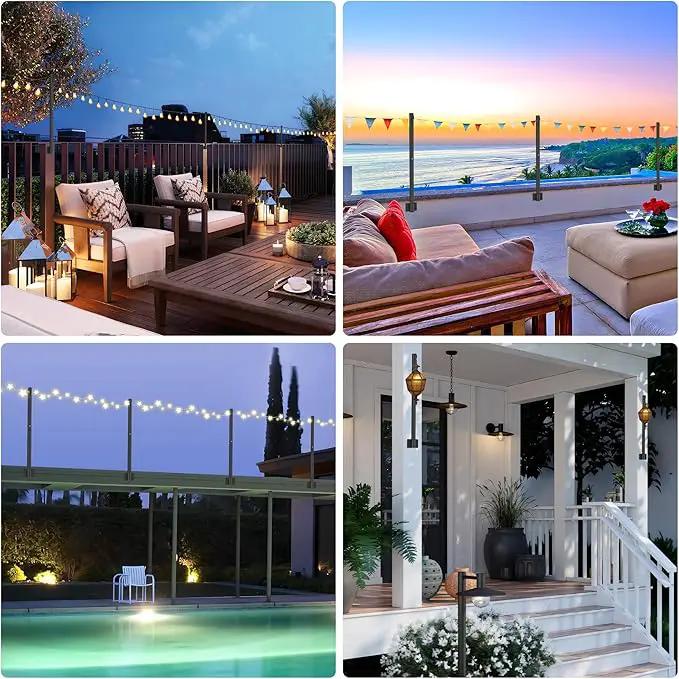 Suchtale 2 Pack 2.8 FT String Light Poles, Suspension Outdoor Fence Post Lights with Clip and Bracket, Outside String Lights Hanging, Wall Mounting Stand for Patio Garden Backyard Wedding Party, Black by GreenHaven Gardens