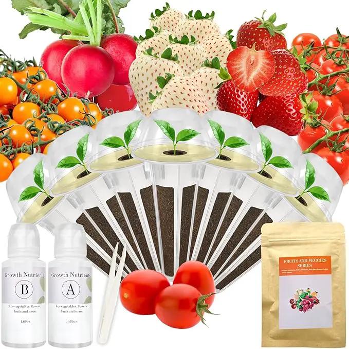 Red Strawberry and Pineberry Seed Pod Kit for AeroGarden, iDoo, Ahopegarden, MUFGA with Red Strawberry, Pineberry, Radish, Red Cherry/Golden Cherry Tomato - Compatible with All Hydroponics (7-Pod) by GreenHaven Gardens