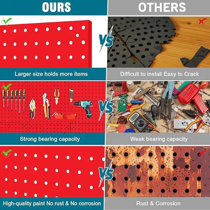 6 Pack Steel Peg Board,Universal 1/8 and 1/4 Pegboard Accessories,Ideal for Garage Tool Storage, Office Organization, Craft Room, Kitchen etc. (Red, 6-12X12) by GreenHaven Gardens