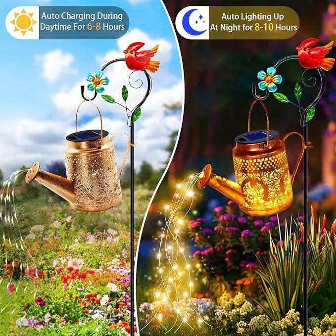 Solar Lights Outdoor Garden Decor, Cardinals Hanging Waterproof Watering Can Lights Outside Decorations for Yard Front Porch Patio Backyard Gift for Mom Grandma Women Birthday （with Shepherd Hook） by GreenHaven Gardens