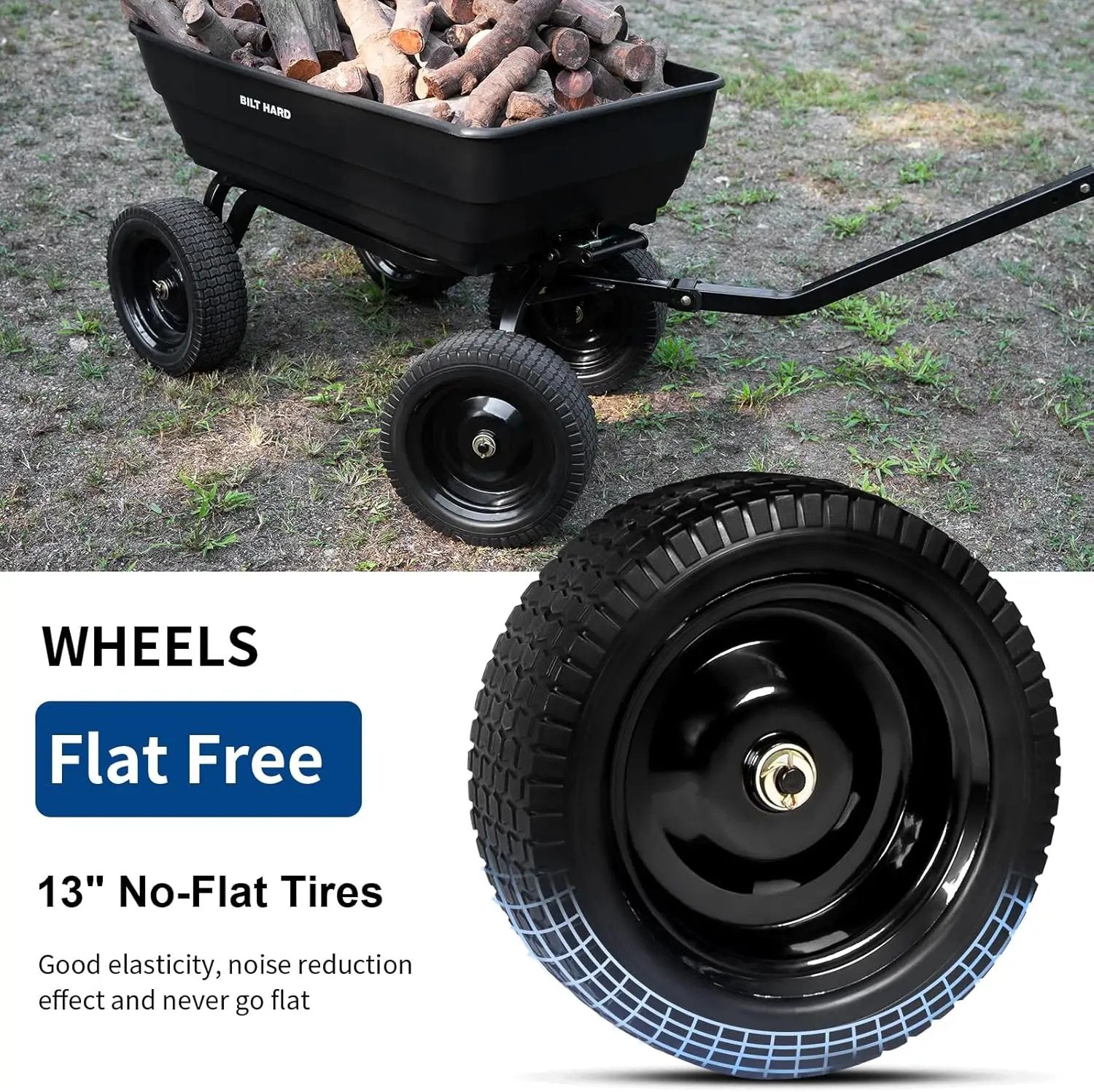 BILT HARD 1200 lbs Poly Garden Dump Cart with No Flat Tires, Quick Release, 2-in-1 Convertible Handle, 7 Cu Ft Dump Wagon Heavy Duty for Yard, Outdoor by GreenHaven Gardens