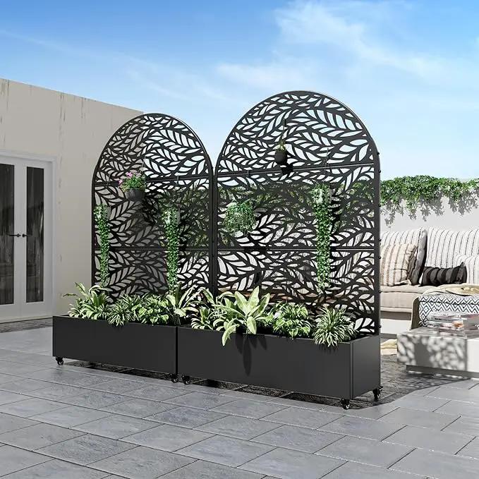 Casaphoria Metal Raised Garden Bed with Trellis and Wheels, 72"x47"x16" Arched Planter Box for Climbing Plants, Vegetables & Vines, Features Drainage Holes and Privacy Screen (Black-Spring) by GreenHaven Gardens