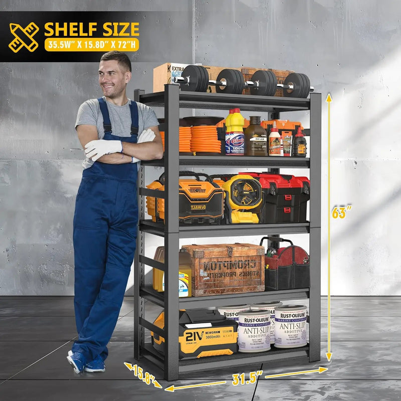 63" Heavy Duty Garage Shelving, 5-Tier Adjustable Storage Shelf, 2000lbs Capacity for Kitchen Garage Warehouse Organization by GreenHaven Gardens
