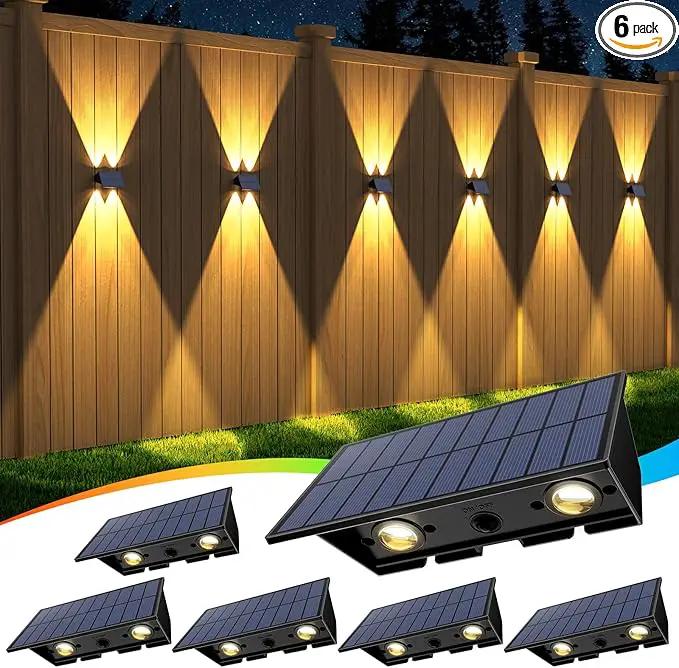 Solar Fence Lights,6Pack Solar Lights Outdoor Warm White + RGB Up & Down Waterproof 100 Lumens Dusk to Dawn for Wall/Backyard/Pool/Railing/Patio/Porch/Step by GreenHaven Gardens