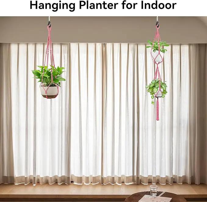 USLAI Macrame Plant Hanger Indoor Outdoor, Up to 4-15 inch Pot, Heavy 20lb Planters, Extra Long Strong Hanging Planter Basket Holder, Boho Home Decor, 35+49 Inch, Pink (POTS NOT Included) by GreenHaven Gardens