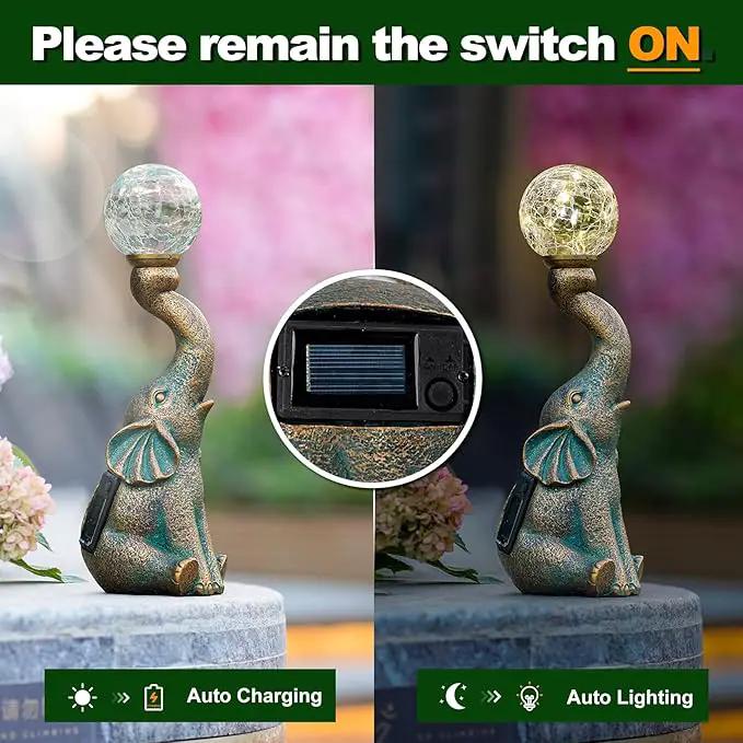 MININOVA Garden Decor Outdoor Statues Elephant with Cracked Glass Ball, Cute Solar Figurine for Patio, Lawn, Yard Art Ornament Decorations (8 LED Lights) by GreenHaven Gardens