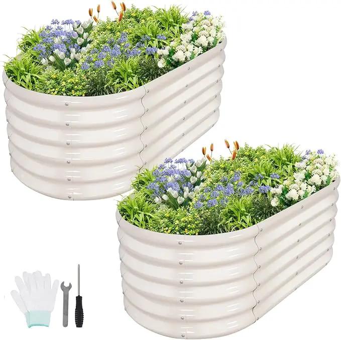 Galvanized Raised Garden Bed Outdoor- 2 Pcs Raised Beds for Gardening| Metal Planter Box, Steel Raised Garden Bed Kit with Gloves for Vegetables, Flower, Herbs (4x2x1.4FT, White) by GreenHaven Gardens