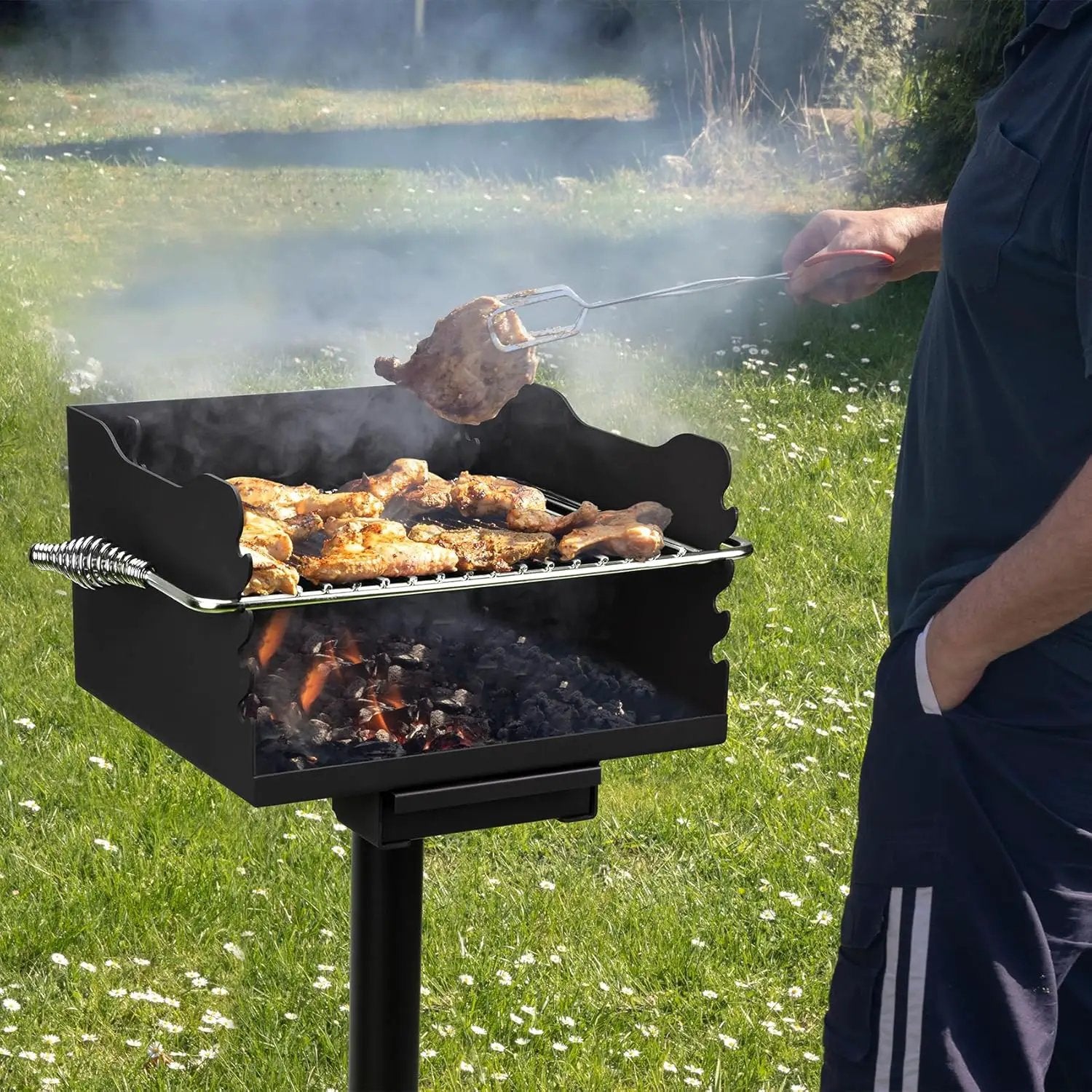 Stanbroil Charcoal Barbecue Grill for Outdoor, Heavy Duty Steel Park BBQ Grill with Stainless Steel Cooking Grate and Above/In Ground Post for Camping and Backyard by GreenHaven Gardens
