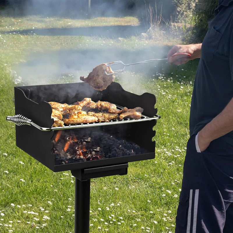 Stanbroil Charcoal Barbecue Grill for Outdoor, Heavy Duty Steel Park BBQ Grill with Stainless Steel Cooking Grate and Above/In Ground Post for Camping and Backyard by GreenHaven Gardens