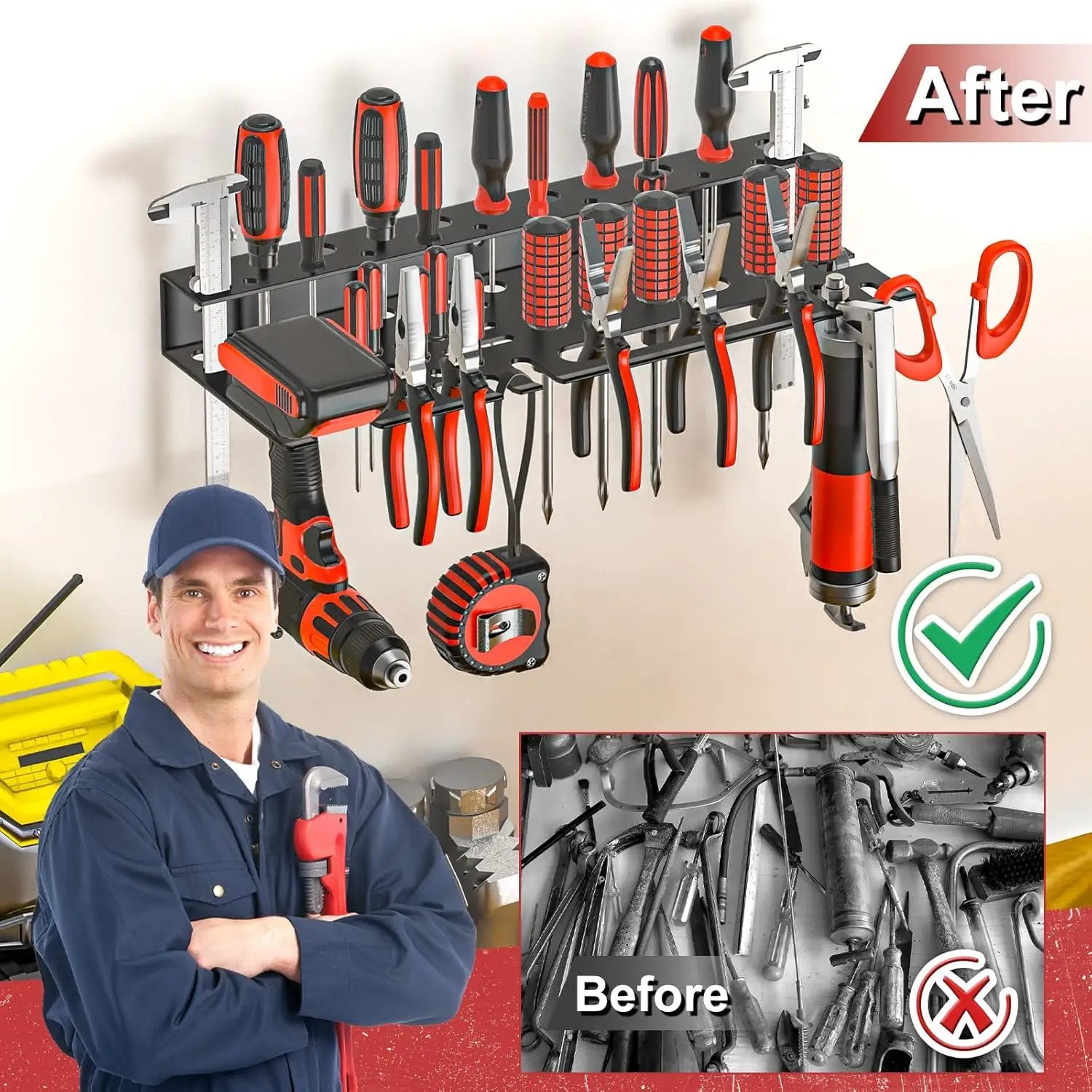Metal Screwdriver Organizer, Wall Mount Plier Organizer Hammer Holder, Hand Tool Storage Rack for Garage Workshop Workbench(Black, 1PC) by GreenHaven Gardens
