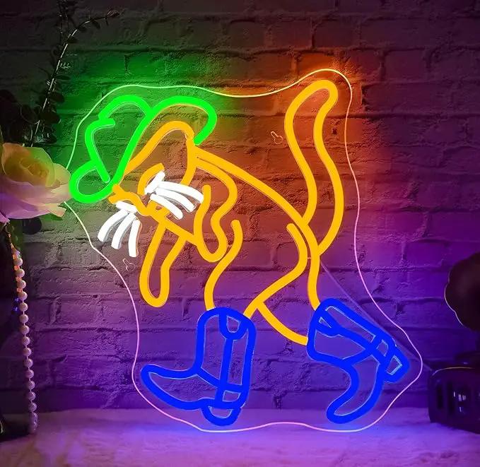 WLHOPE Cowboy Cat Neon Sign Neon Signs for Wall Decor Dimmable Cat Neon Lights Cowboy Hat Boot LED Sign for Bedroom Home Bar Club Party Western Decor by GreenHaven Gardens