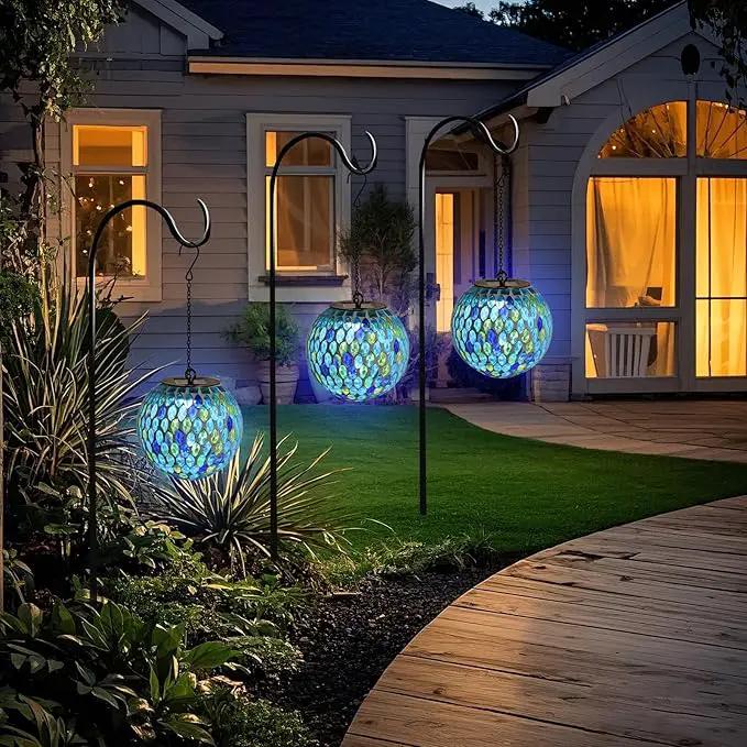 VCUTEKA Hanging Solar Lanterns Mosaic Solar Lights with Hook Up, Outdoor Garden Lights Decor for Yard Tree Fence Patio, Blue by GreenHaven Gardens