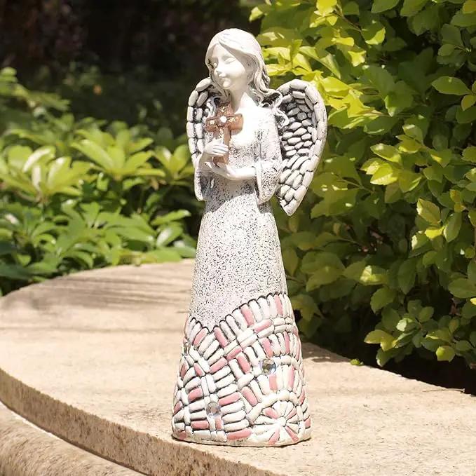 Angel Garden Statues Outdoor Solar Decor Gifts for Women Cross Praying for Cemetery Backyard Lawn Yard Decoration（10.24inch） by GreenHaven Gardens