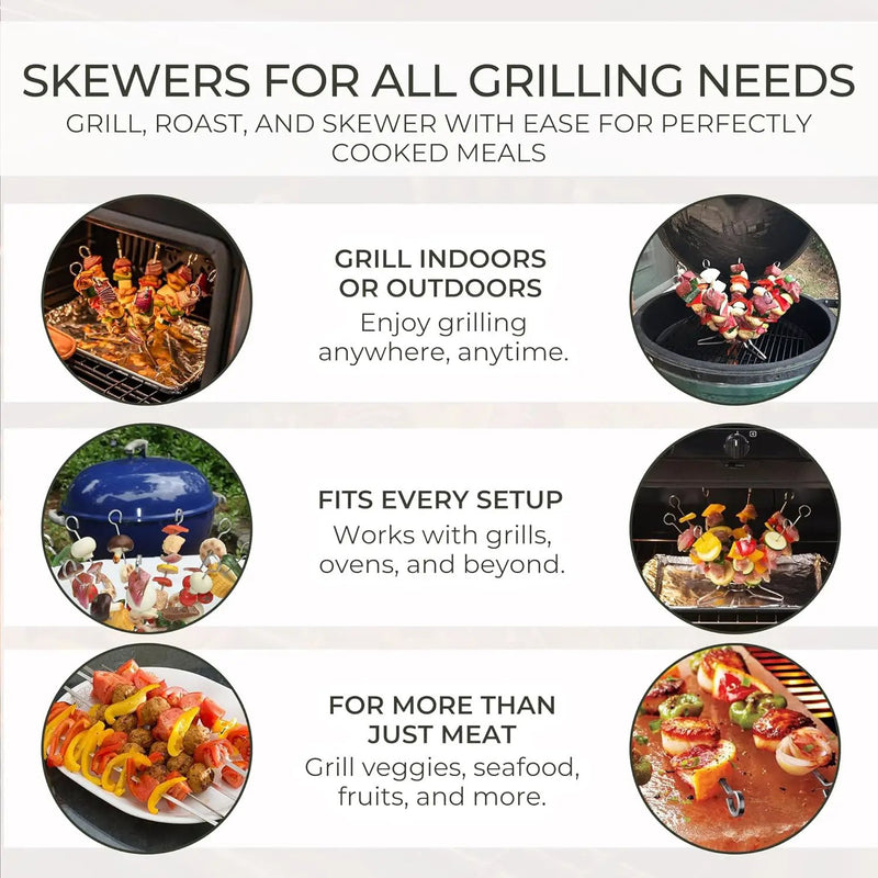 O-Yaki Flat Metal Kabob Skewer for Grilling – Set of 8 BBQ Skewers Stainless Steel with Storage Bag, Dishwasher Safe Skewers with Hook Handle & Sharp Tip for BBQ, Cookouts & Oven Use – 12 Inch by GreenHaven Gardens