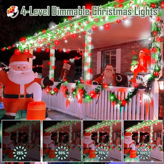 Heceltt 1140 LED 449 FT String Lights Outdoor, 8 Modes Christmas Lights Plug in, IP44 Waterproof Led String Lights with Timer and Memory for Home Party Tree Decorations (Red Green and White) by GreenHaven Gardens