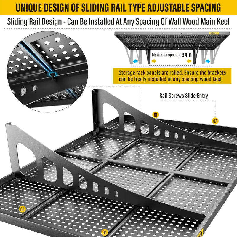 2Pack 2x3ft Adjustable Metal Garage Wall Shelving Heavy Duty Garage Storage Shelf Wall Mounted Black by GreenHaven Gardens