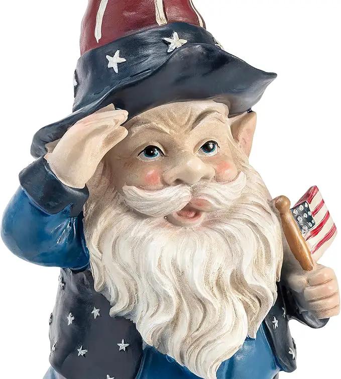 Alpine Corporation 12" Tall Outdoor Patriotic Garden Gnome Saluting Yard Statue Decoration by GreenHaven Gardens