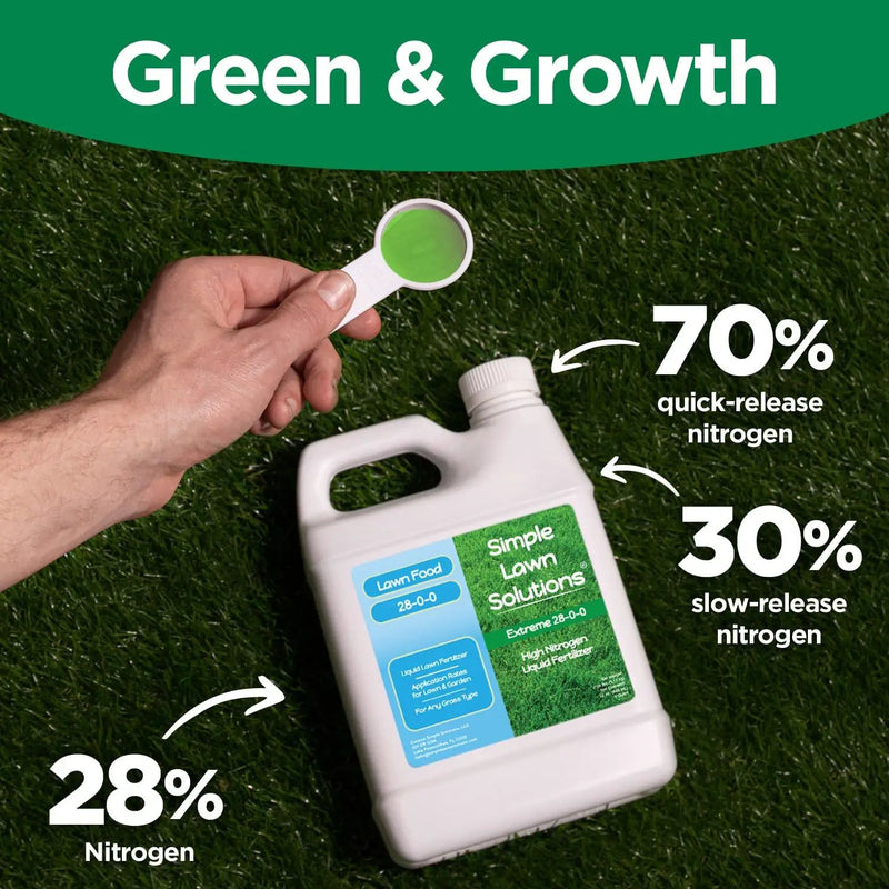 Maximum Green & Growth- High Nitrogen 28-0-0 NPK- Lawn Food Quality Liquid Fertilizer- Spring & Summer- Any Grass Type- Simple Lawn Solutions - Concentrated Quick & Slow Release Blend (1 Quart) by GreenHaven Gardens