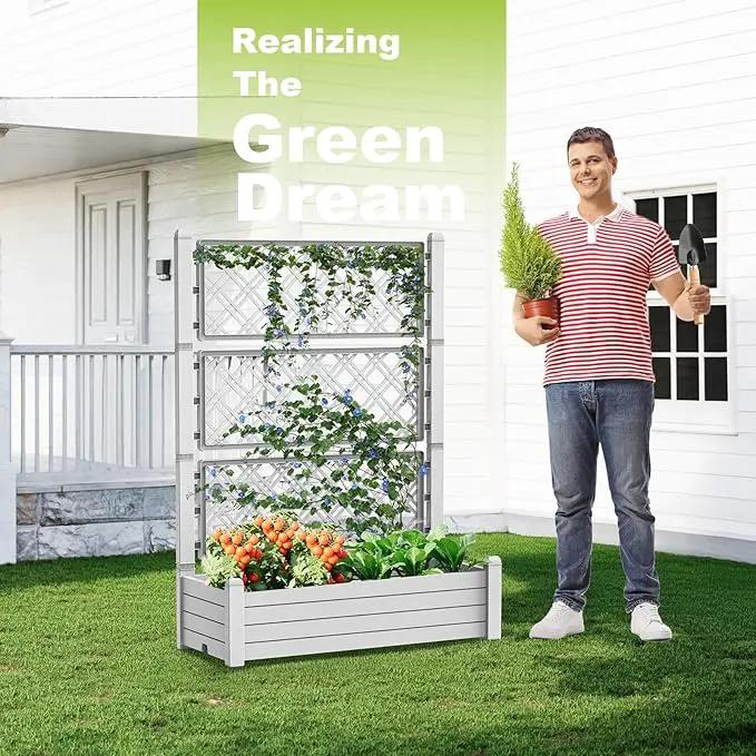 Elevated Raised Garden Bed,Outdoor Large Resin Patio Planter Box Stand Divisible with Drain Plug,Water Monitor for Plants Vegetables Flowers Fruits(Ashen) by GreenHaven Gardens