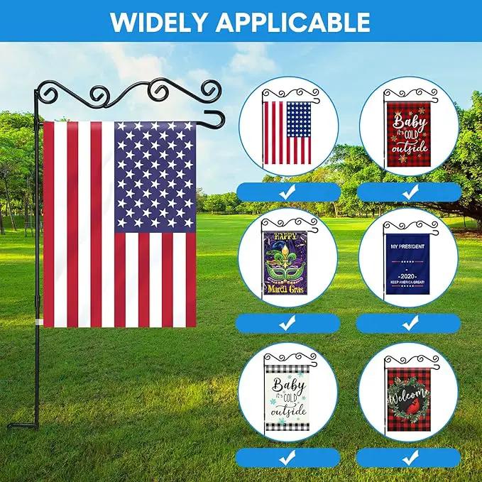 10 Pack Garden Flag Stand with Flag Stoppers and Clips, Black Powder Coated Weather Proof Garden Flag Pole Holder for Outdoor Garden Flag (Stylish Style, 15.75 x 36.22 Inch) by GreenHaven Gardens